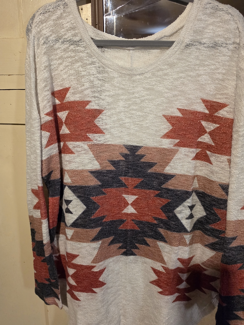 Women’s Cream Aztec Print Long Sleeve Top